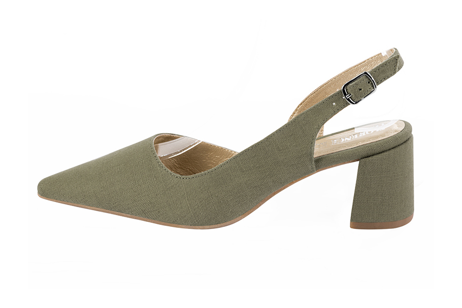 , coloris vert kaki. Bout pointu. Mi-haut à haut. Talon évasé. Cérémonie, soirée, cocktail, évènementiel. Personnalisation : Choix des cuirs, 
                des couleurs et des talons. Petites et grandes pointures. - Florence KOOIJMAN